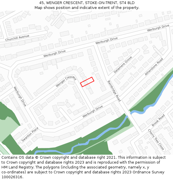45, WENGER CRESCENT, STOKE-ON-TRENT, ST4 8LD: Location map and indicative extent of plot
