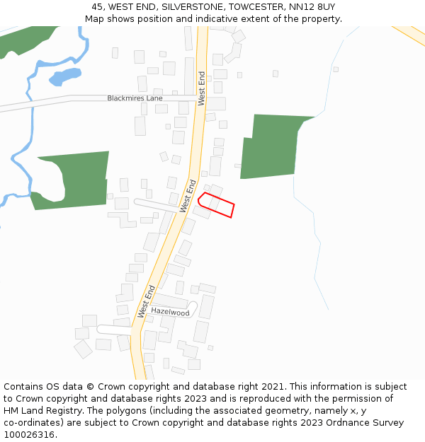 45, WEST END, SILVERSTONE, TOWCESTER, NN12 8UY: Location map and indicative extent of plot