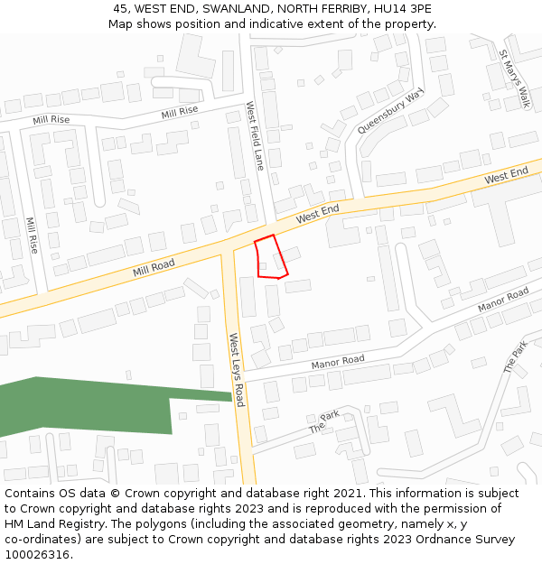45, WEST END, SWANLAND, NORTH FERRIBY, HU14 3PE: Location map and indicative extent of plot