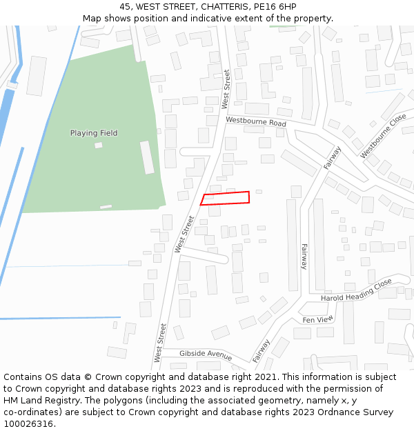 45, WEST STREET, CHATTERIS, PE16 6HP: Location map and indicative extent of plot