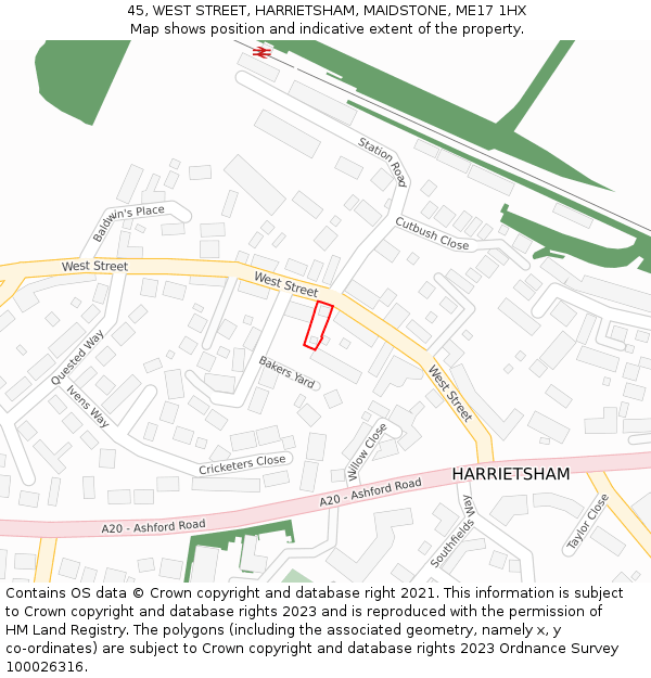45, WEST STREET, HARRIETSHAM, MAIDSTONE, ME17 1HX: Location map and indicative extent of plot