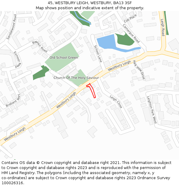 45, WESTBURY LEIGH, WESTBURY, BA13 3SF: Location map and indicative extent of plot