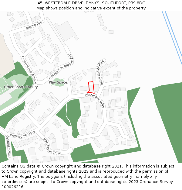 45, WESTERDALE DRIVE, BANKS, SOUTHPORT, PR9 8DG: Location map and indicative extent of plot