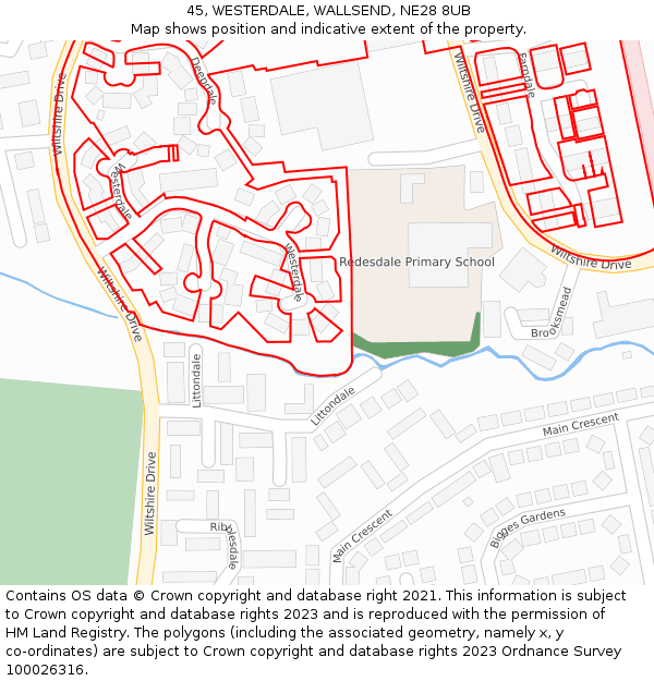 45, WESTERDALE, WALLSEND, NE28 8UB: Location map and indicative extent of plot