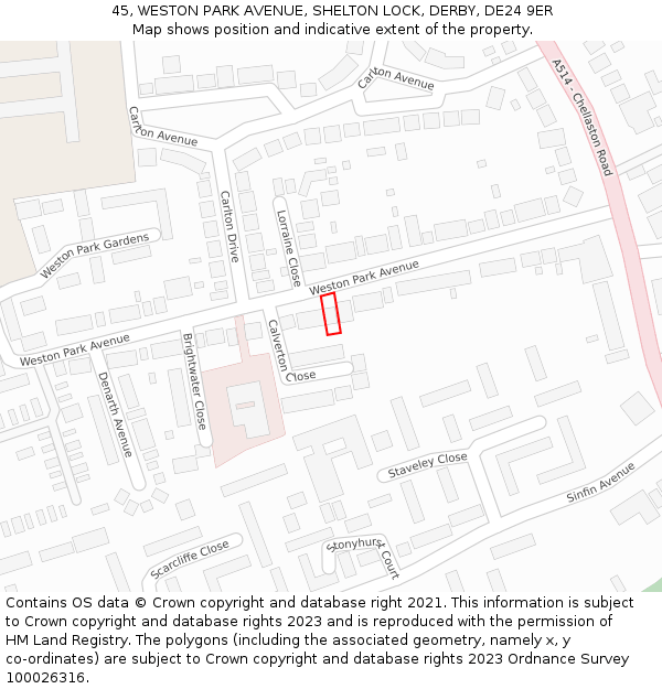 45, WESTON PARK AVENUE, SHELTON LOCK, DERBY, DE24 9ER: Location map and indicative extent of plot