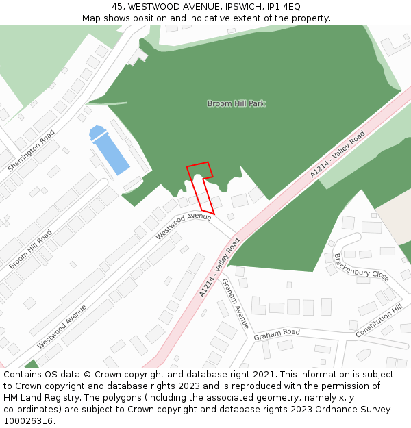 45, WESTWOOD AVENUE, IPSWICH, IP1 4EQ: Location map and indicative extent of plot