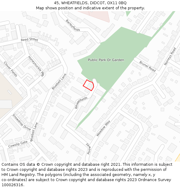 45, WHEATFIELDS, DIDCOT, OX11 0BQ: Location map and indicative extent of plot