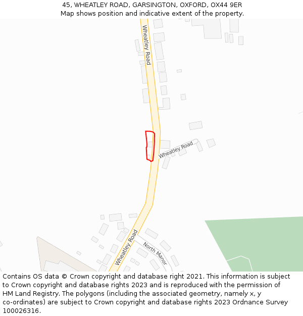 45, WHEATLEY ROAD, GARSINGTON, OXFORD, OX44 9ER: Location map and indicative extent of plot