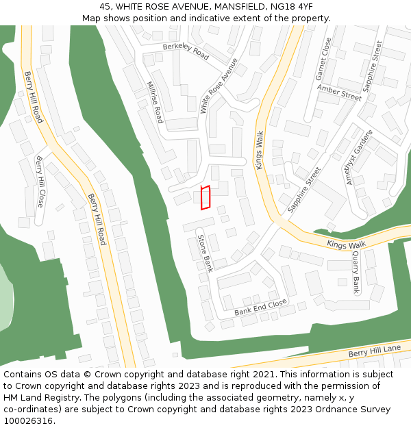 45, WHITE ROSE AVENUE, MANSFIELD, NG18 4YF: Location map and indicative extent of plot
