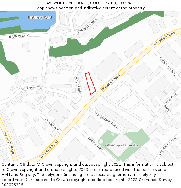 45, WHITEHALL ROAD, COLCHESTER, CO2 8AP: Location map and indicative extent of plot