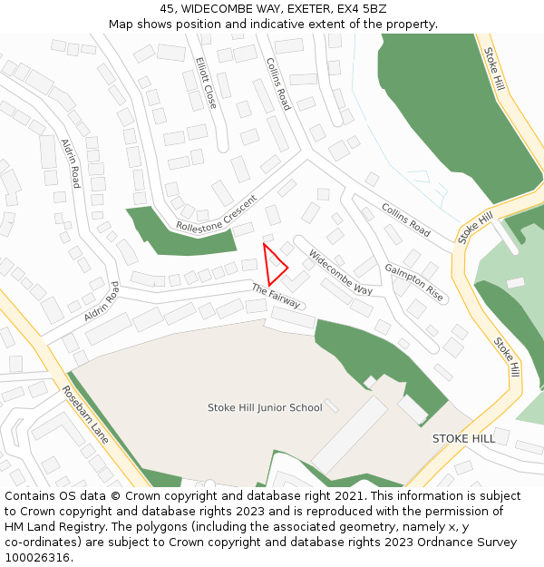 45, WIDECOMBE WAY, EXETER, EX4 5BZ: Location map and indicative extent of plot