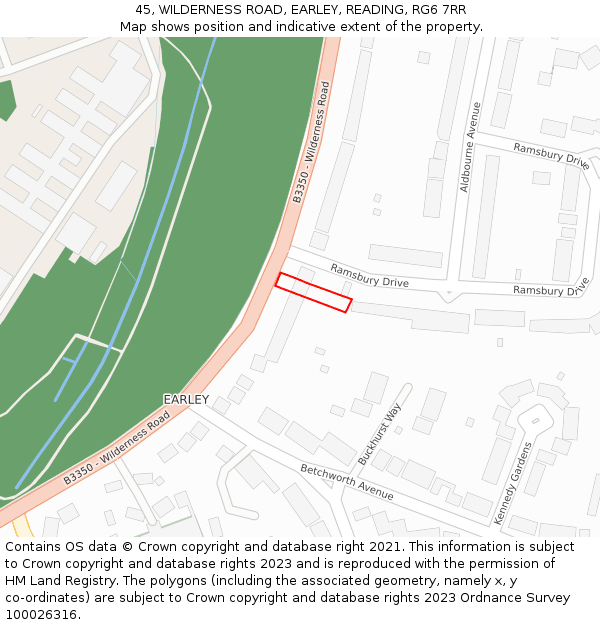 45, WILDERNESS ROAD, EARLEY, READING, RG6 7RR: Location map and indicative extent of plot