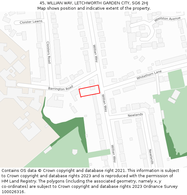 45, WILLIAN WAY, LETCHWORTH GARDEN CITY, SG6 2HJ: Location map and indicative extent of plot