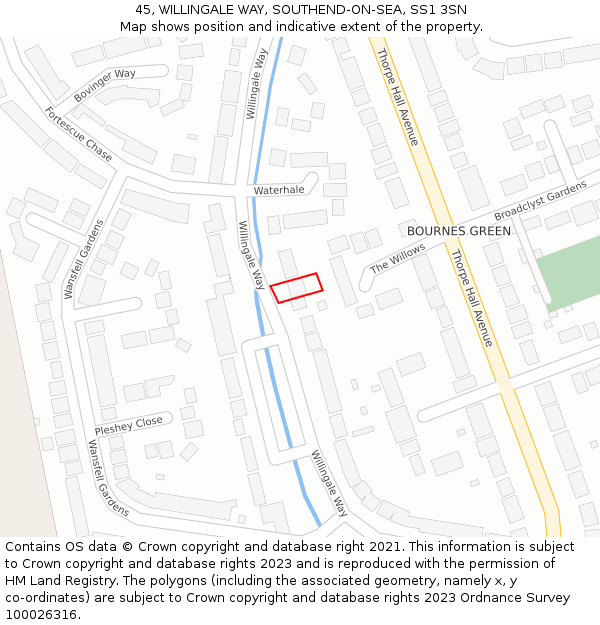 45, WILLINGALE WAY, SOUTHEND-ON-SEA, SS1 3SN: Location map and indicative extent of plot