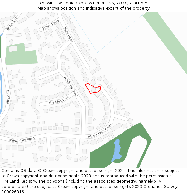 45, WILLOW PARK ROAD, WILBERFOSS, YORK, YO41 5PS: Location map and indicative extent of plot