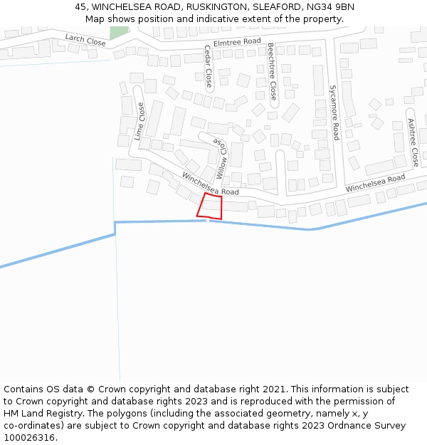 45, WINCHELSEA ROAD, RUSKINGTON, SLEAFORD, NG34 9BN: Location map and indicative extent of plot