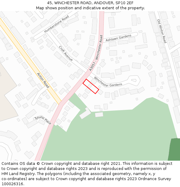 45, WINCHESTER ROAD, ANDOVER, SP10 2EF: Location map and indicative extent of plot