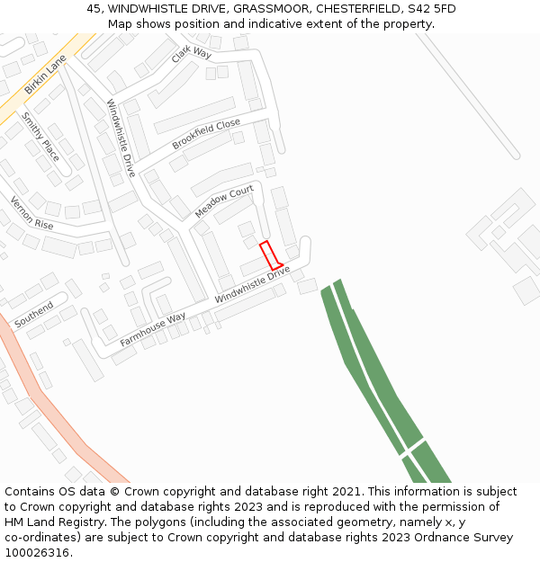 45, WINDWHISTLE DRIVE, GRASSMOOR, CHESTERFIELD, S42 5FD: Location map and indicative extent of plot