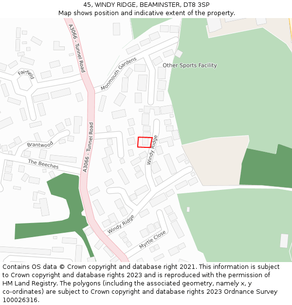 45, WINDY RIDGE, BEAMINSTER, DT8 3SP: Location map and indicative extent of plot