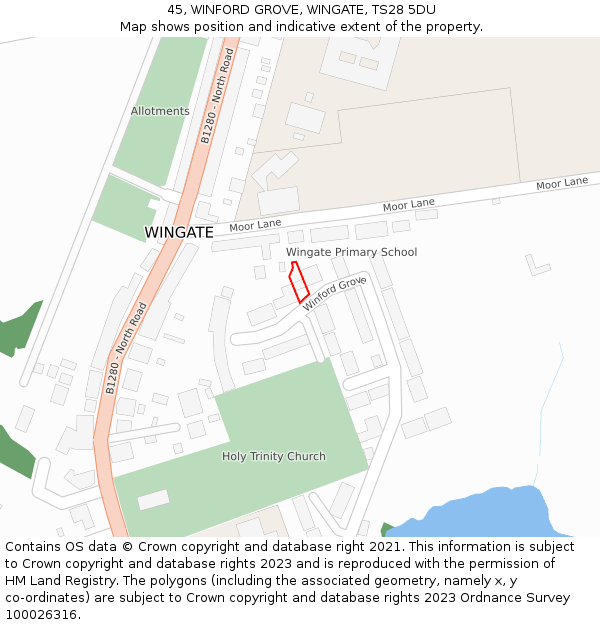 45, WINFORD GROVE, WINGATE, TS28 5DU: Location map and indicative extent of plot