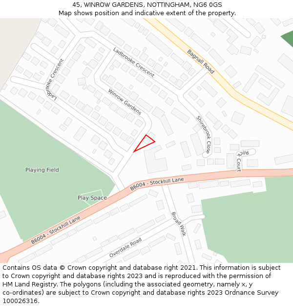 45, WINROW GARDENS, NOTTINGHAM, NG6 0GS: Location map and indicative extent of plot