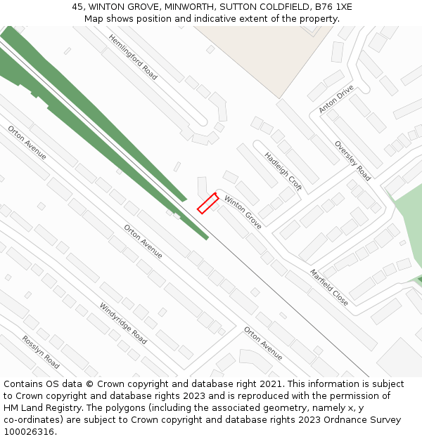 45, WINTON GROVE, MINWORTH, SUTTON COLDFIELD, B76 1XE: Location map and indicative extent of plot