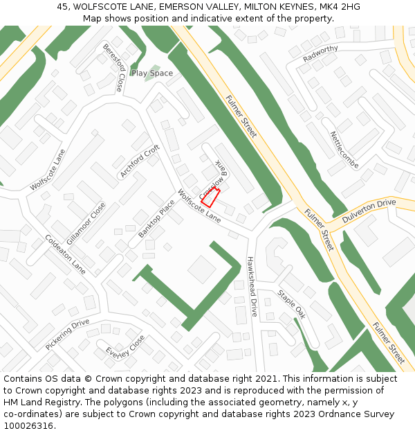 45, WOLFSCOTE LANE, EMERSON VALLEY, MILTON KEYNES, MK4 2HG: Location map and indicative extent of plot