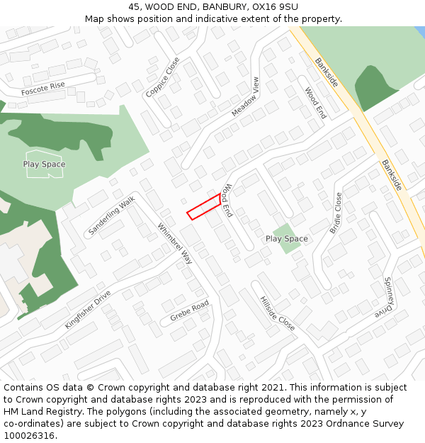 45, WOOD END, BANBURY, OX16 9SU: Location map and indicative extent of plot