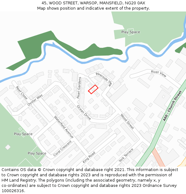 45, WOOD STREET, WARSOP, MANSFIELD, NG20 0AX: Location map and indicative extent of plot