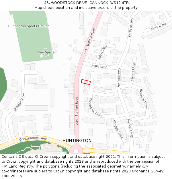 45, WOODSTOCK DRIVE, CANNOCK, WS12 4TB: Location map and indicative extent of plot