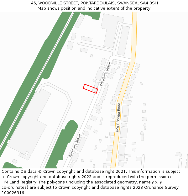 45, WOODVILLE STREET, PONTARDDULAIS, SWANSEA, SA4 8SH: Location map and indicative extent of plot