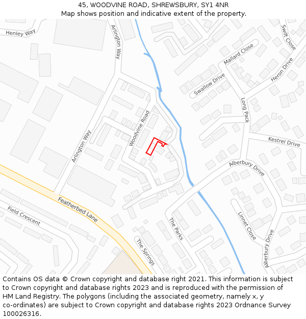 45, WOODVINE ROAD, SHREWSBURY, SY1 4NR: Location map and indicative extent of plot