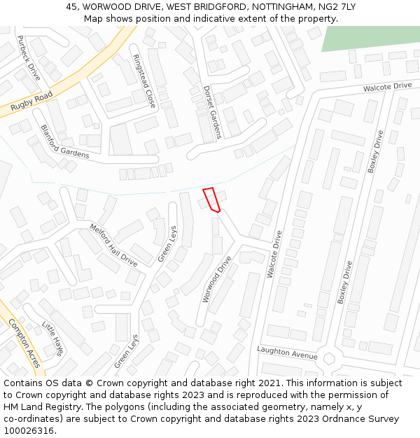 45, WORWOOD DRIVE, WEST BRIDGFORD, NOTTINGHAM, NG2 7LY: Location map and indicative extent of plot