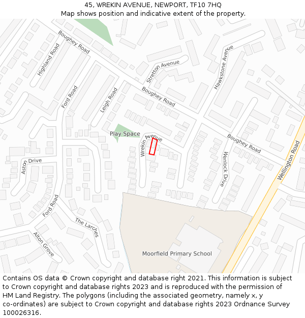 45, WREKIN AVENUE, NEWPORT, TF10 7HQ: Location map and indicative extent of plot