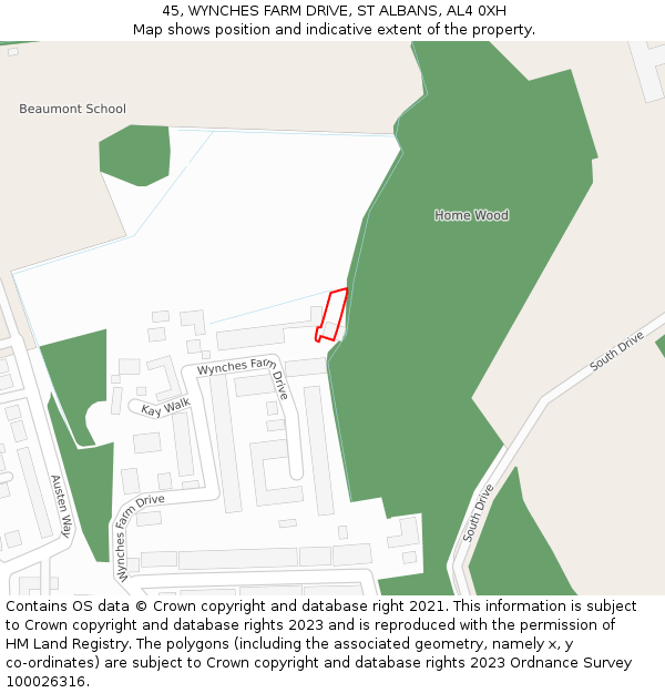 45, WYNCHES FARM DRIVE, ST ALBANS, AL4 0XH: Location map and indicative extent of plot