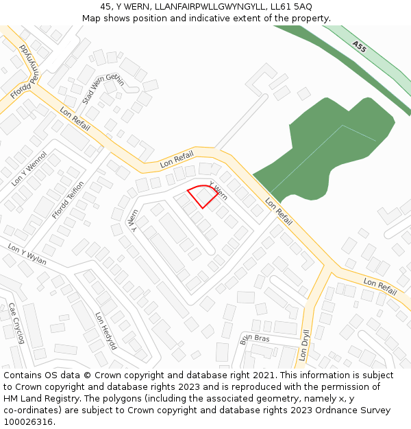 45, Y WERN, LLANFAIRPWLLGWYNGYLL, LL61 5AQ: Location map and indicative extent of plot