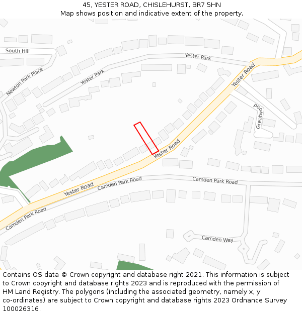 45, YESTER ROAD, CHISLEHURST, BR7 5HN: Location map and indicative extent of plot