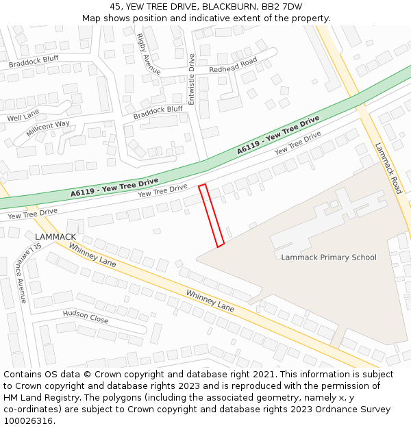 45, YEW TREE DRIVE, BLACKBURN, BB2 7DW: Location map and indicative extent of plot