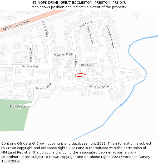 45, YORK DRIVE, GREAT ECCLESTON, PRESTON, PR3 0XU: Location map and indicative extent of plot