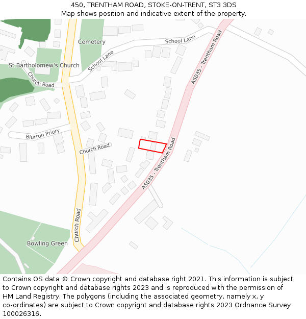 450, TRENTHAM ROAD, STOKE-ON-TRENT, ST3 3DS: Location map and indicative extent of plot