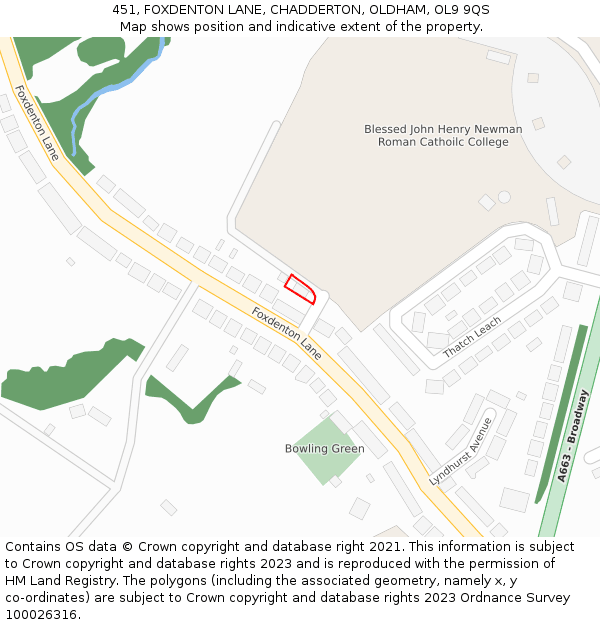 451, FOXDENTON LANE, CHADDERTON, OLDHAM, OL9 9QS: Location map and indicative extent of plot