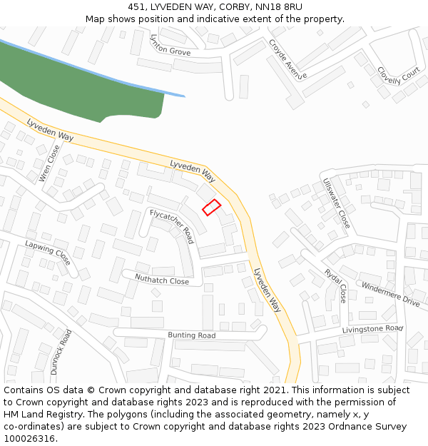 451, LYVEDEN WAY, CORBY, NN18 8RU: Location map and indicative extent of plot