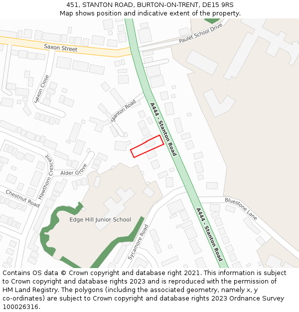 451, STANTON ROAD, BURTON-ON-TRENT, DE15 9RS: Location map and indicative extent of plot