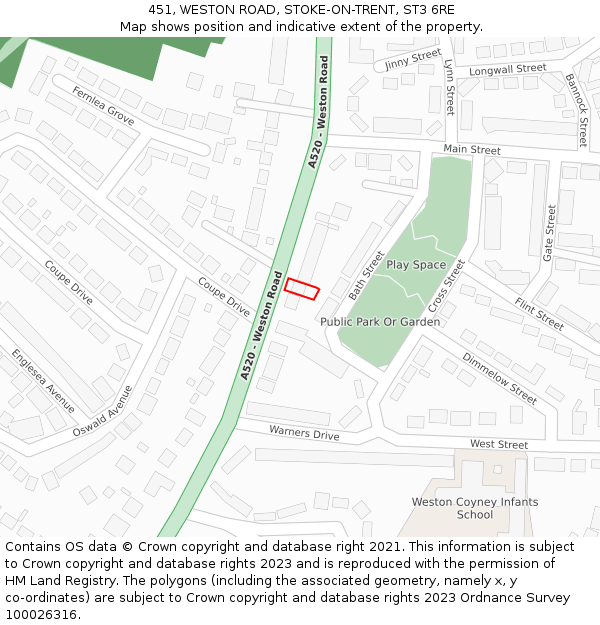 451, WESTON ROAD, STOKE-ON-TRENT, ST3 6RE: Location map and indicative extent of plot