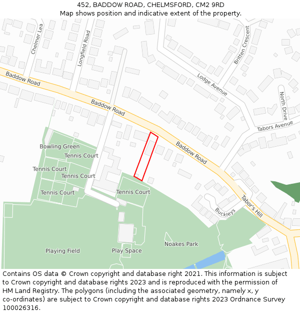 452, BADDOW ROAD, CHELMSFORD, CM2 9RD: Location map and indicative extent of plot