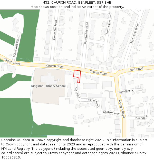 452, CHURCH ROAD, BENFLEET, SS7 3HB: Location map and indicative extent of plot
