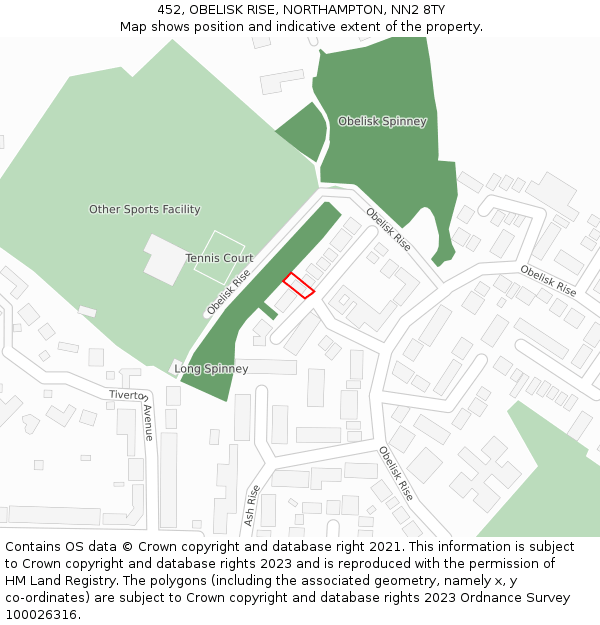 452, OBELISK RISE, NORTHAMPTON, NN2 8TY: Location map and indicative extent of plot