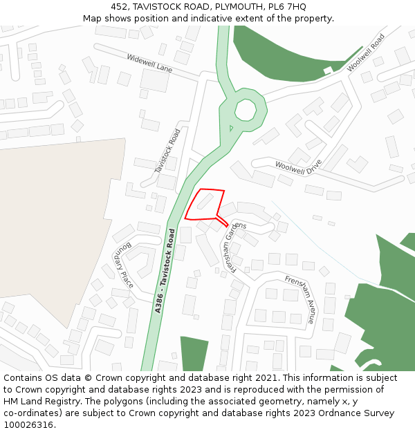 452, TAVISTOCK ROAD, PLYMOUTH, PL6 7HQ: Location map and indicative extent of plot