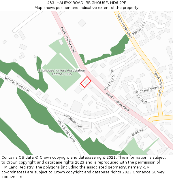 453, HALIFAX ROAD, BRIGHOUSE, HD6 2PE: Location map and indicative extent of plot