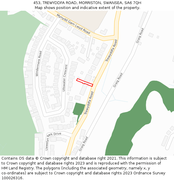 453, TREWYDDFA ROAD, MORRISTON, SWANSEA, SA6 7QH: Location map and indicative extent of plot